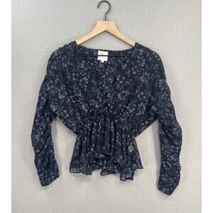 Misa Los Angeles Top Womens XS Blue Kesara Floral Chiffon Blouse Feminine Boho